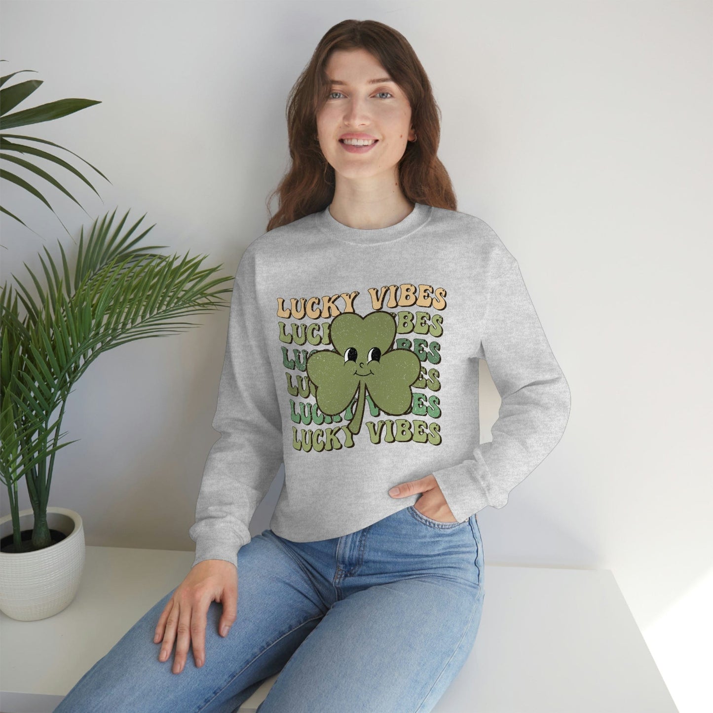 2023 Funny Groovy St. Patrick's Day Unisex Irish Lucky Vibes Clover Sweatshirt