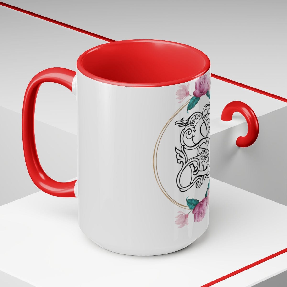 Personalized S Monogrammed Coffee Mug, Gift for Her, Holiday Mugs, Two-Tone Coffee Mugs, 15oz