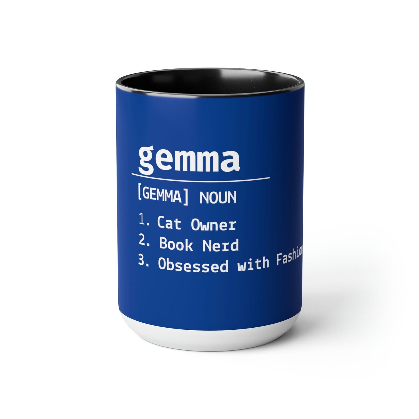 Make It Personal: Name Engraved Blue Mug 2023 with Name Definition for Mothers and Father's Day 15 oz Two-Tone Coffee Mugs