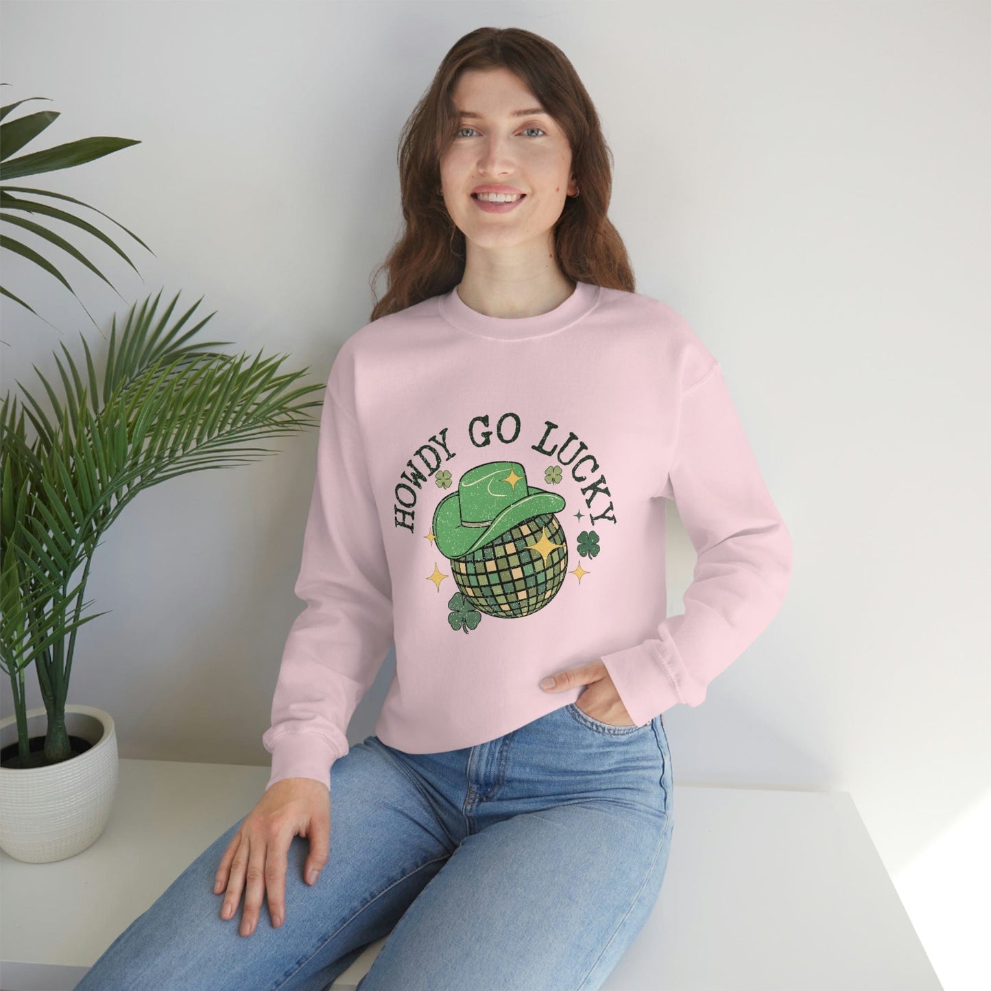 2023 Funny Sarcastic St. Patrick's Day Unisex Irish Howdy Go Lucky Cowboy Sweatshirt