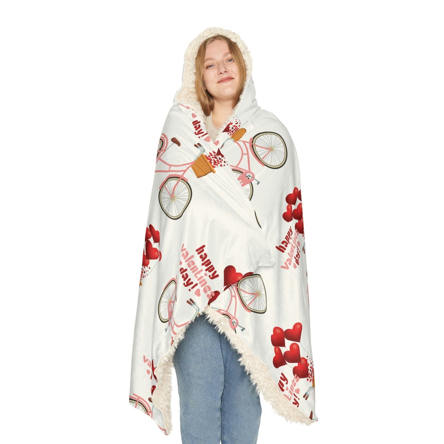 Sherpa Snuggle Blanket with Red Heart Balloon Bicycle Print - Cozy and Romantic Home Decor - SarsariCreations