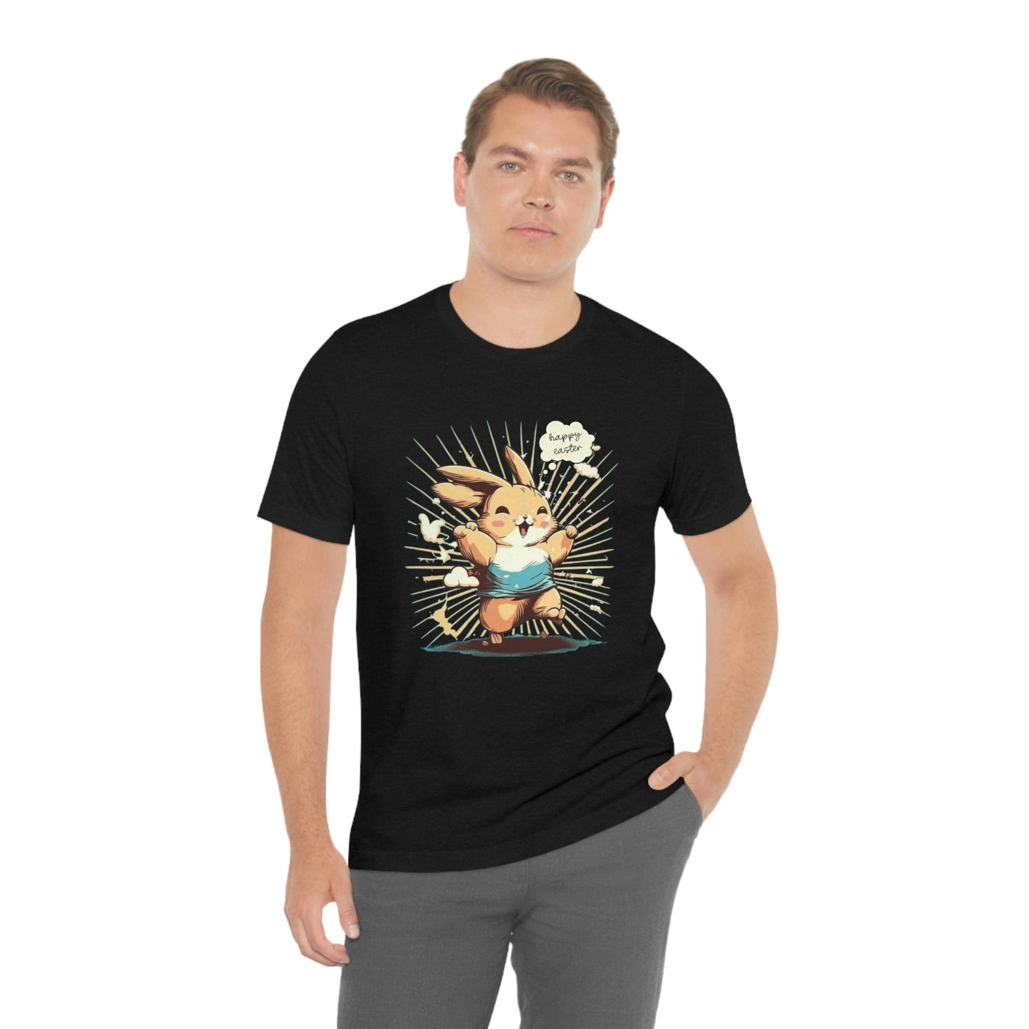 2023 Unisex Ecstatic Funny Hoppy Groovy Easter Bunny Smile Face Bunny T-Shirt