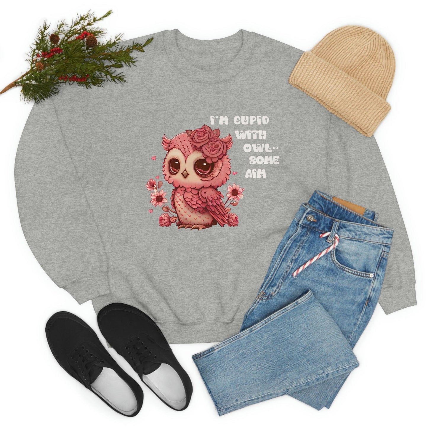 2023 Valentine's Day Gift: I'm Cupid with Owl, Some Aim Sweatshirt