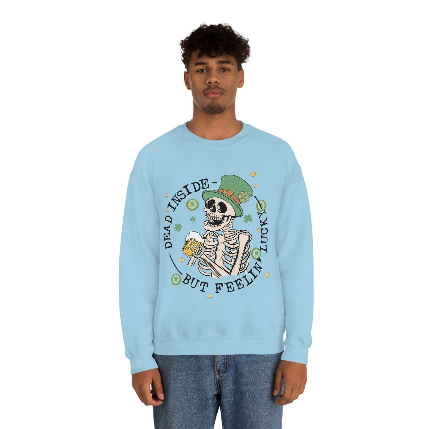 2023 Dead Inside But Feeling Lucky Funny Skeleton St. Patrick's Day Unisex Sweatshirt