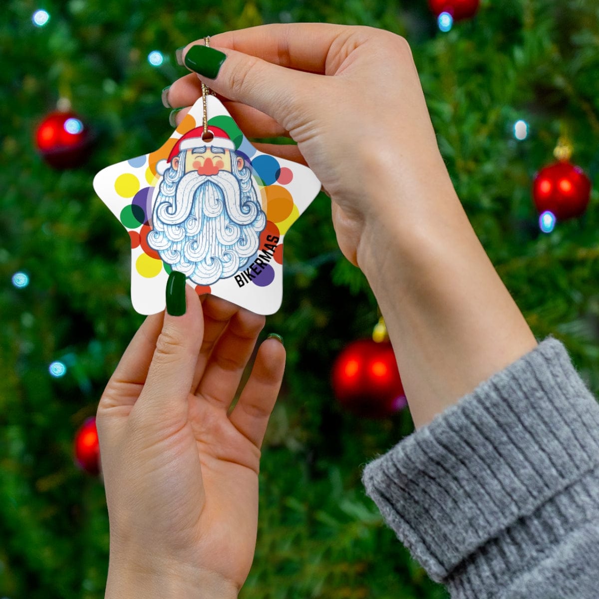2022 Bikermas Christmas Ceramic Ornament, 4 Shapes