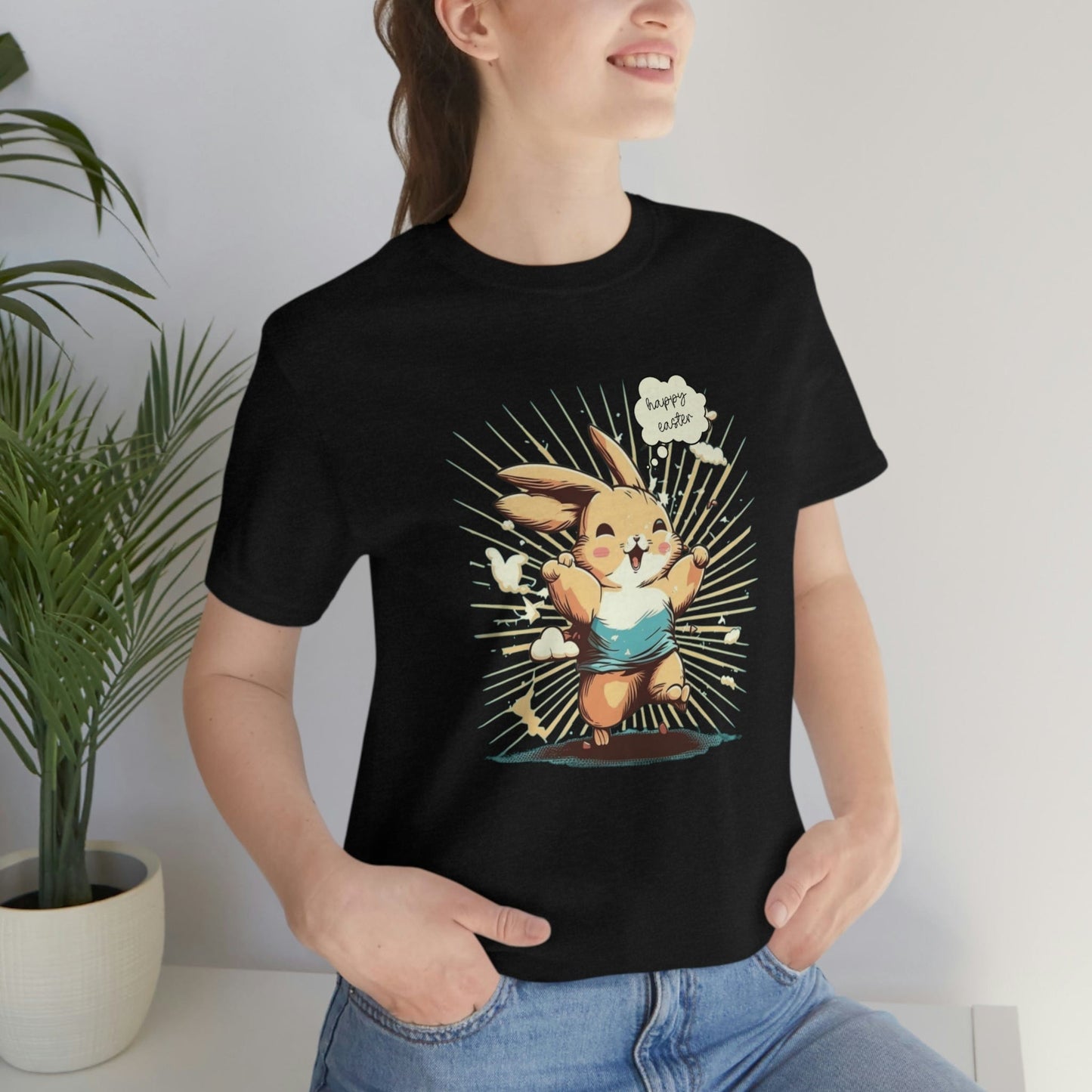 2023 Unisex Ecstatic Funny Hoppy Groovy Easter Bunny Smile Face Bunny T-Shirt