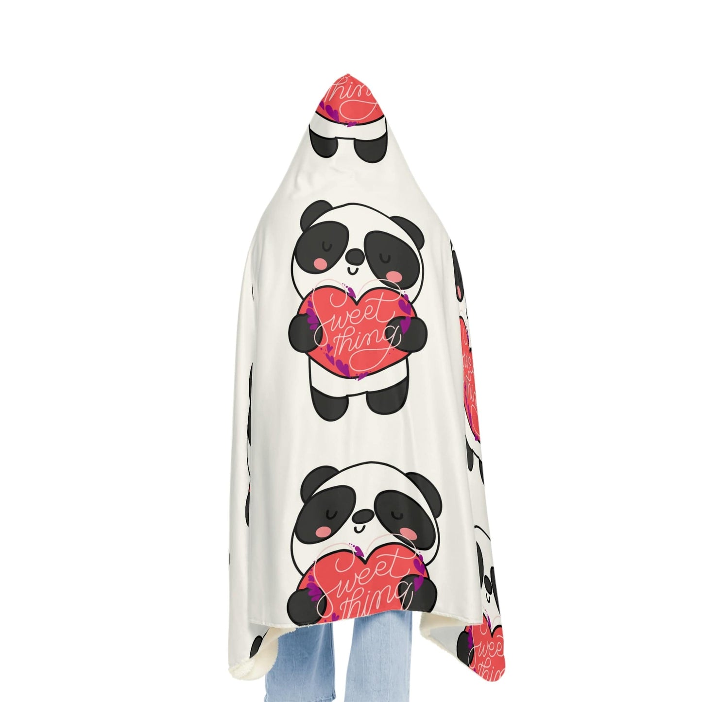 Panda Love Sherpa Snuggle Blanket - Cuddly Panda and a Red Heart - SarsariCreations