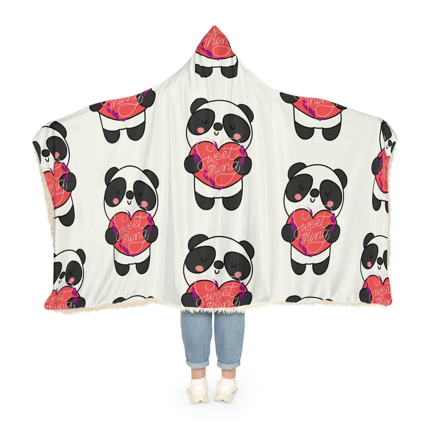 Panda Love Sherpa Snuggle Blanket - Cuddly Panda and a Red Heart - SarsariCreations