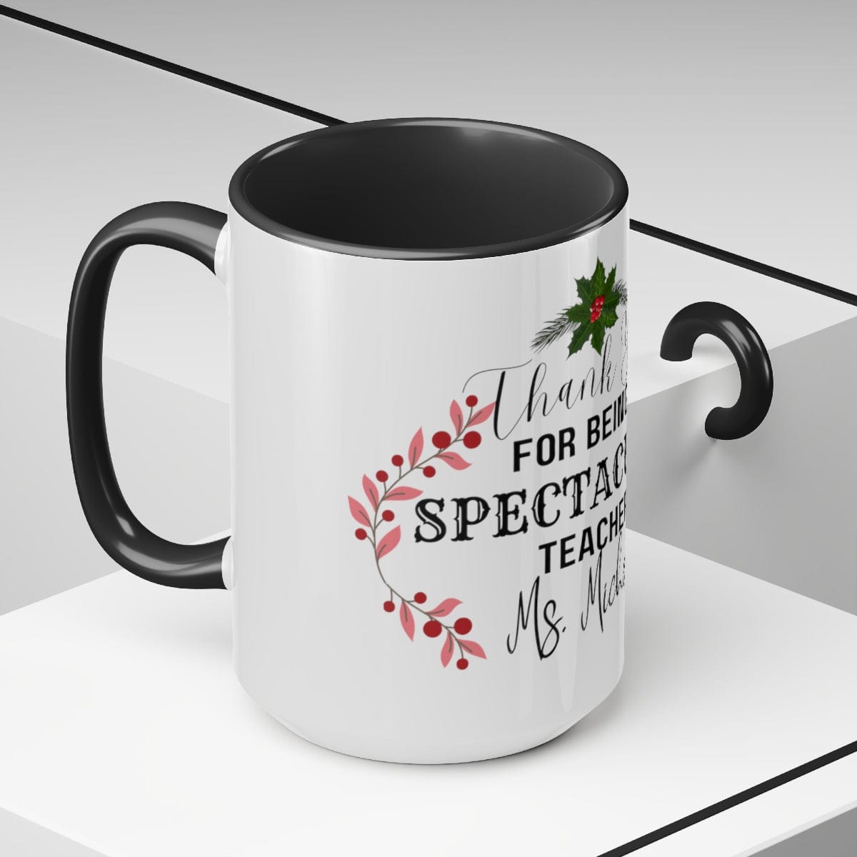 Spectacular Teacher Mug, Christmas Decor, Customized Teacher Gift 15 oz Two-Tone Coffee Mugs