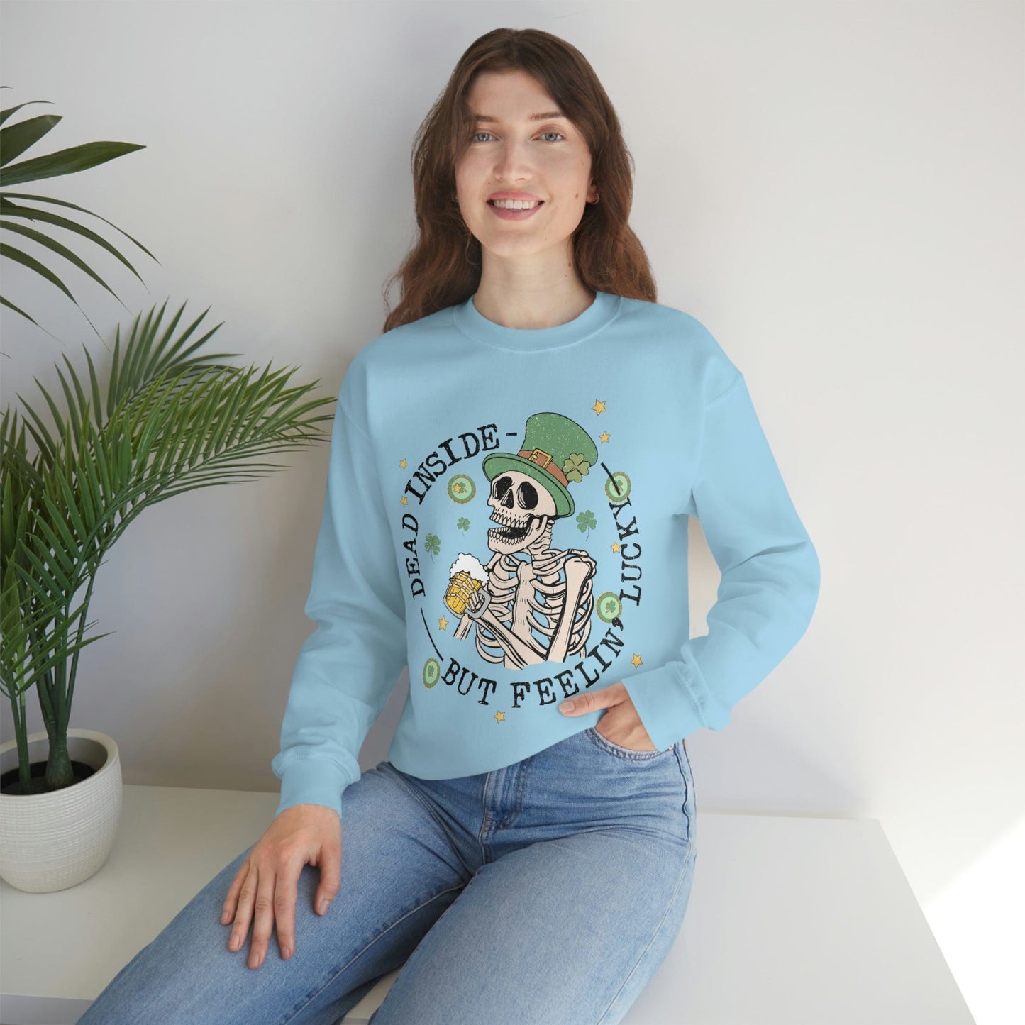 2023 Dead Inside But Feeling Lucky Funny Skeleton St. Patrick's Day Unisex Sweatshirt