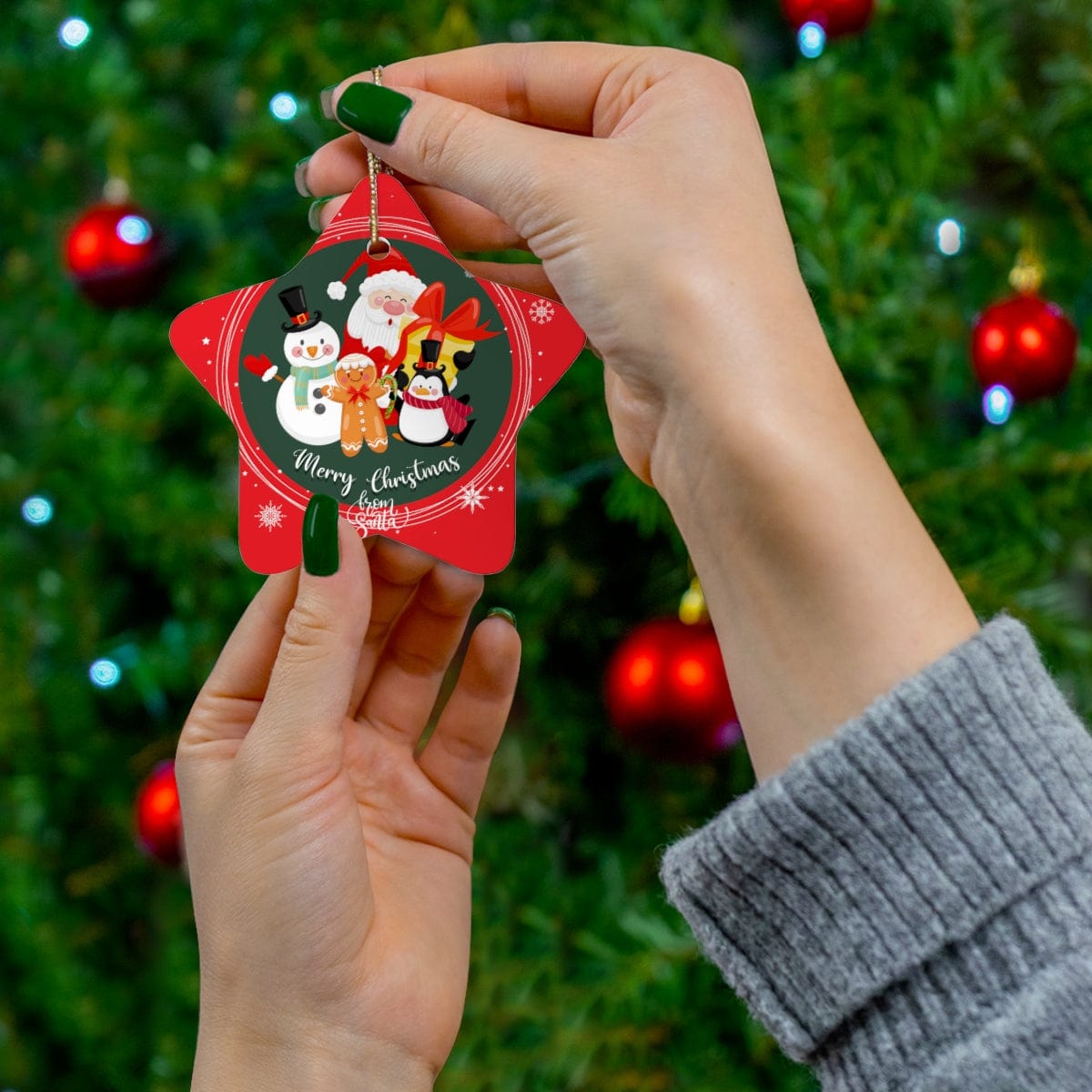 Santa's Christmas Greetings Ceramic Ornament, 4 Shapes