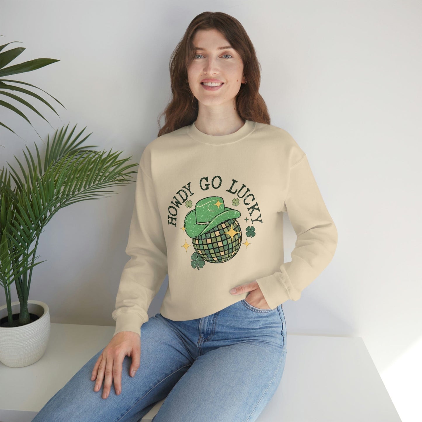 2023 Funny Sarcastic St. Patrick's Day Unisex Irish Howdy Go Lucky Cowboy Sweatshirt