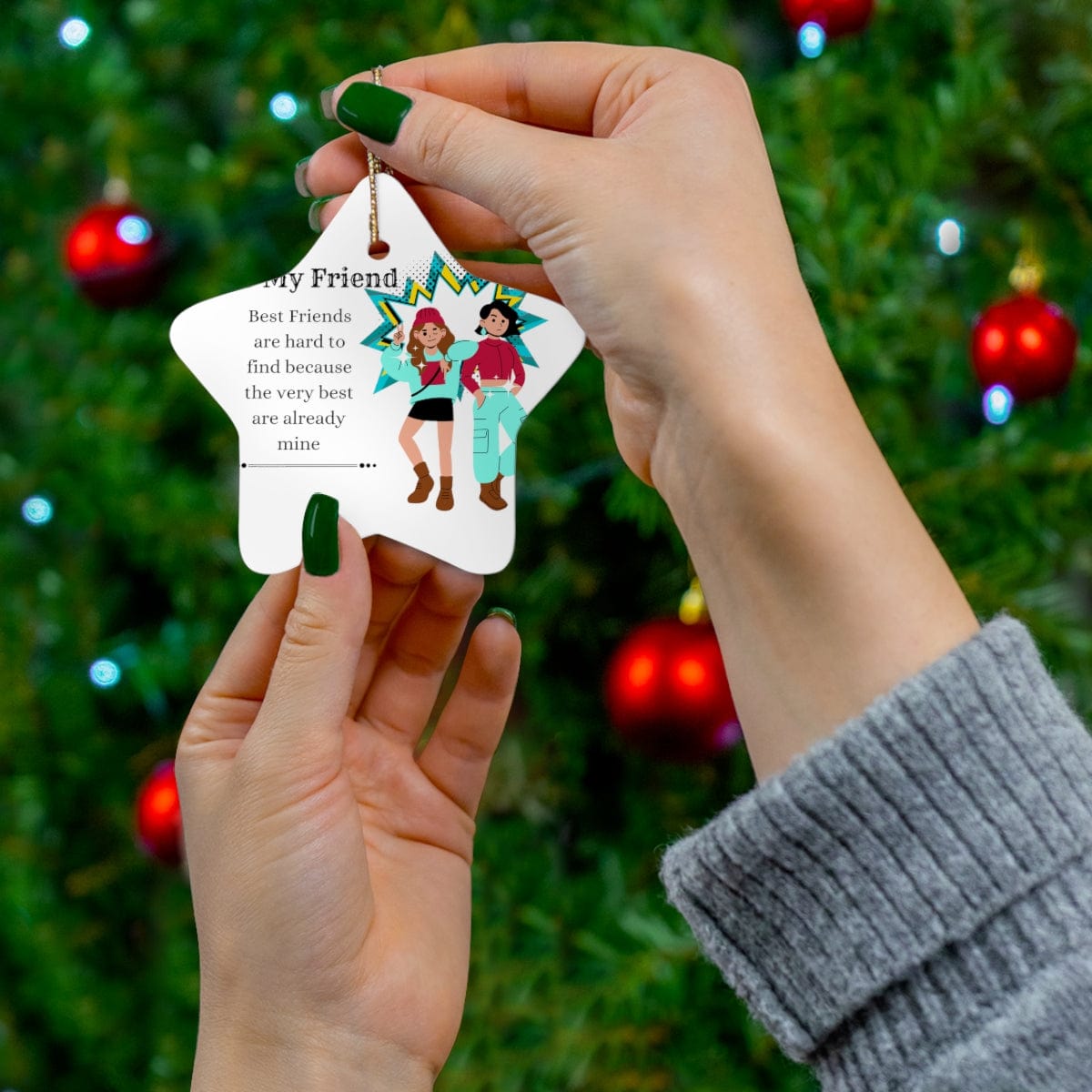 Unique Friend's Christmas Ceramic Ornament, 4 Shapes