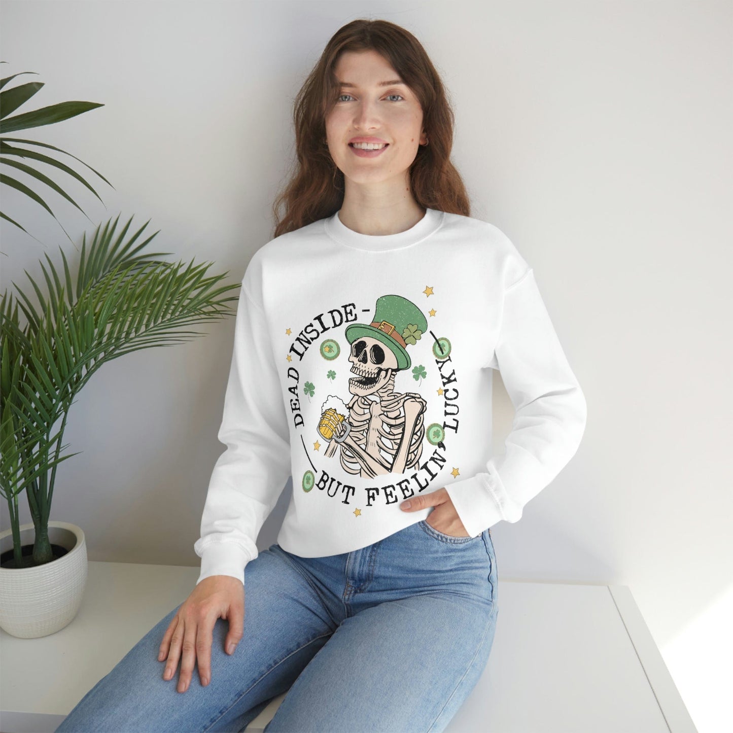 2023 Dead Inside But Feeling Lucky Funny Skeleton St. Patrick's Day Unisex Sweatshirt