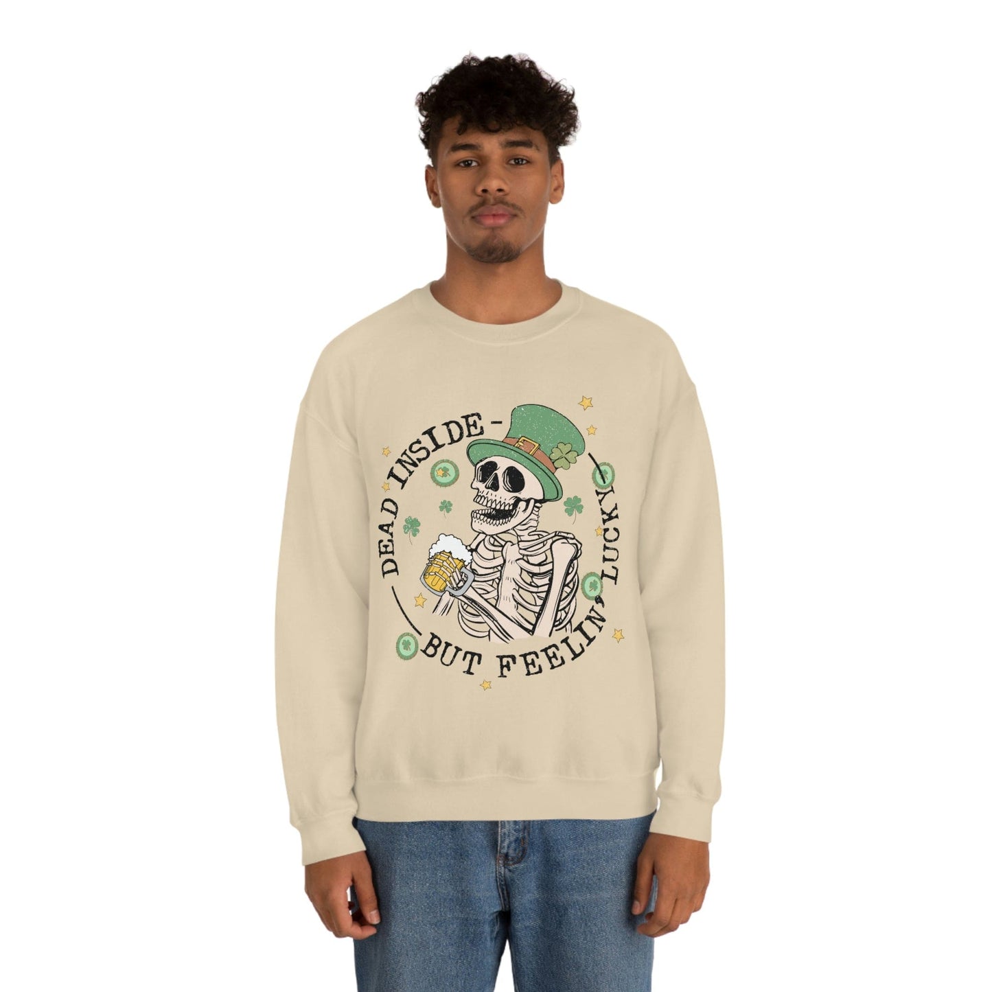 2023 Dead Inside But Feeling Lucky Funny Skeleton St. Patrick's Day Unisex Sweatshirt