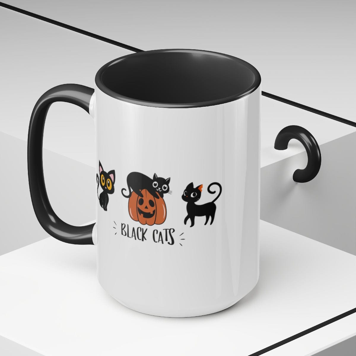 Halloween Cat Mug, Cat Lover Mug, Cute Fall Coffee Mug, Fall Vibes, Thanksgiving Gift 15 oz Two-Tone Coffee Mugs