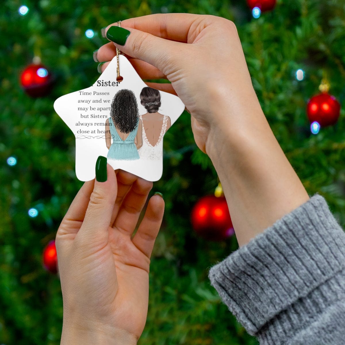 Unique Sister's Christmas Ceramic Ornament, 4 Shapes