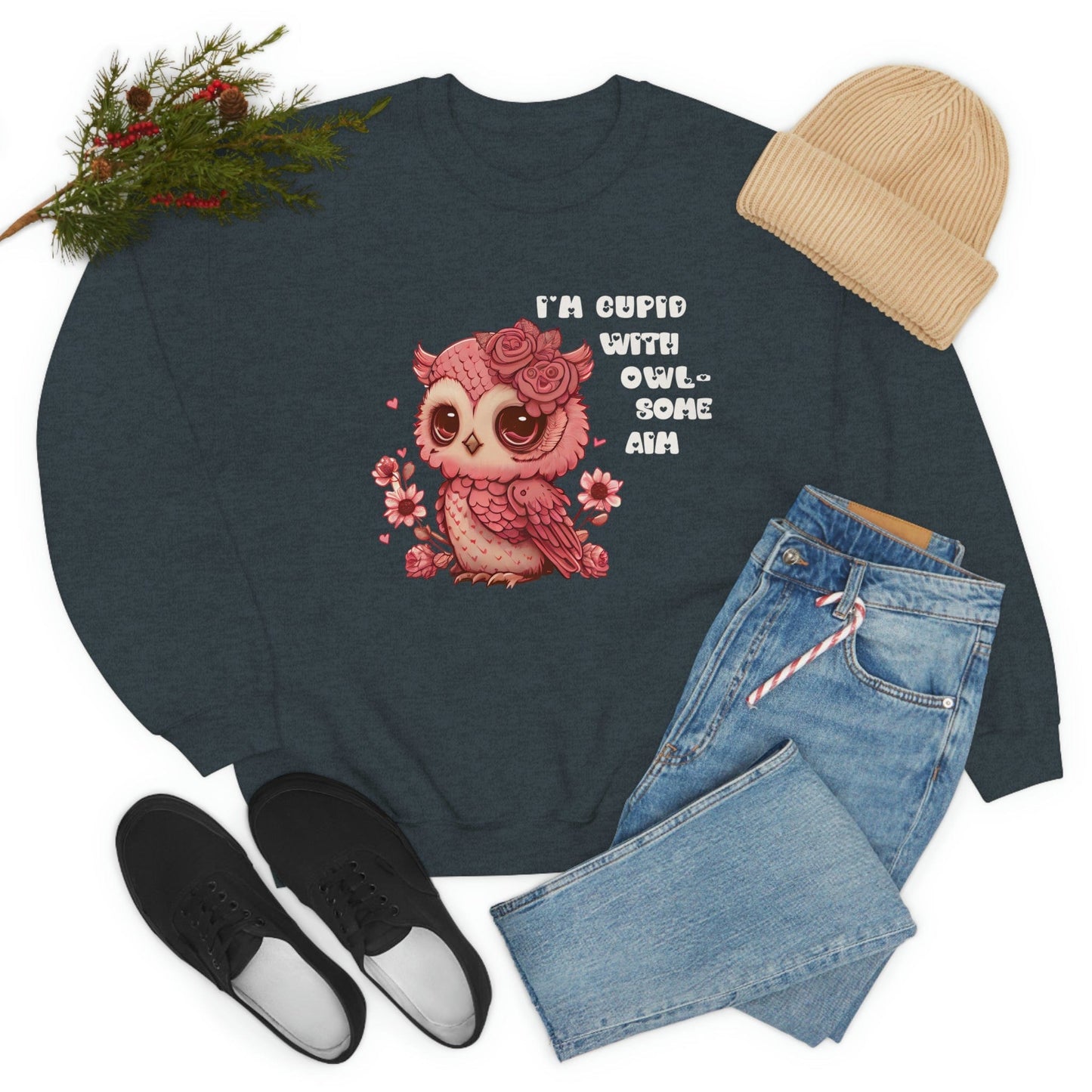 2023 Valentine's Day Gift: I'm Cupid with Owl, Some Aim Sweatshirt