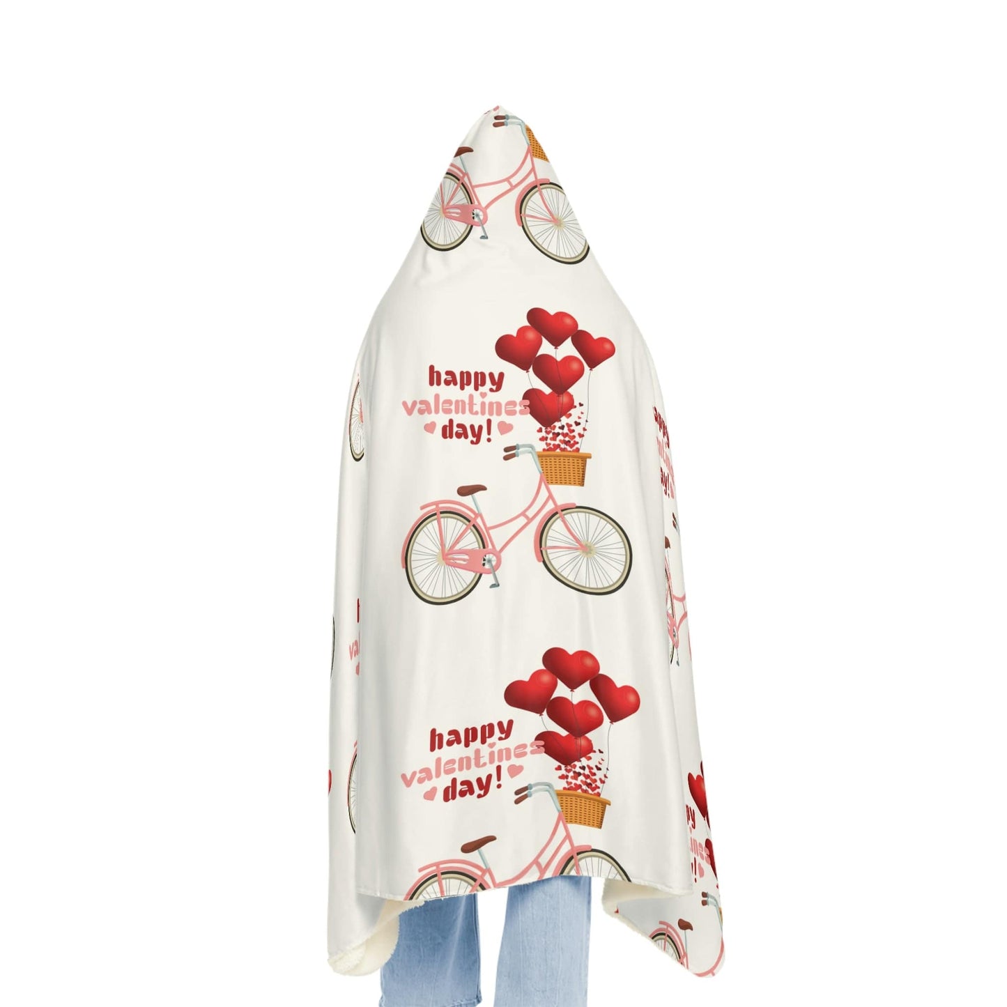 Sherpa Snuggle Blanket with Red Heart Balloon Bicycle Print - Cozy and Romantic Home Decor - SarsariCreations