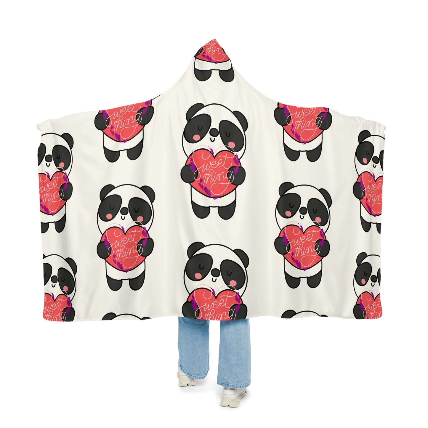 Panda Love Sherpa Snuggle Blanket - Cuddly Panda and a Red Heart - SarsariCreations