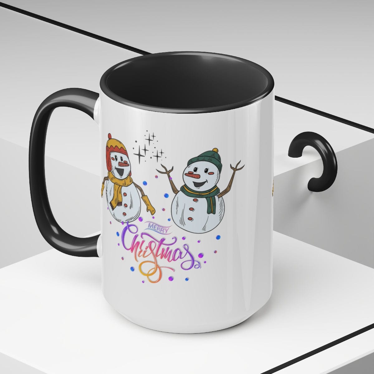 Snowy Christmas Mug, Christmas Decor, Gift for Mom 15 oz Two-Tone Coffee Mugs