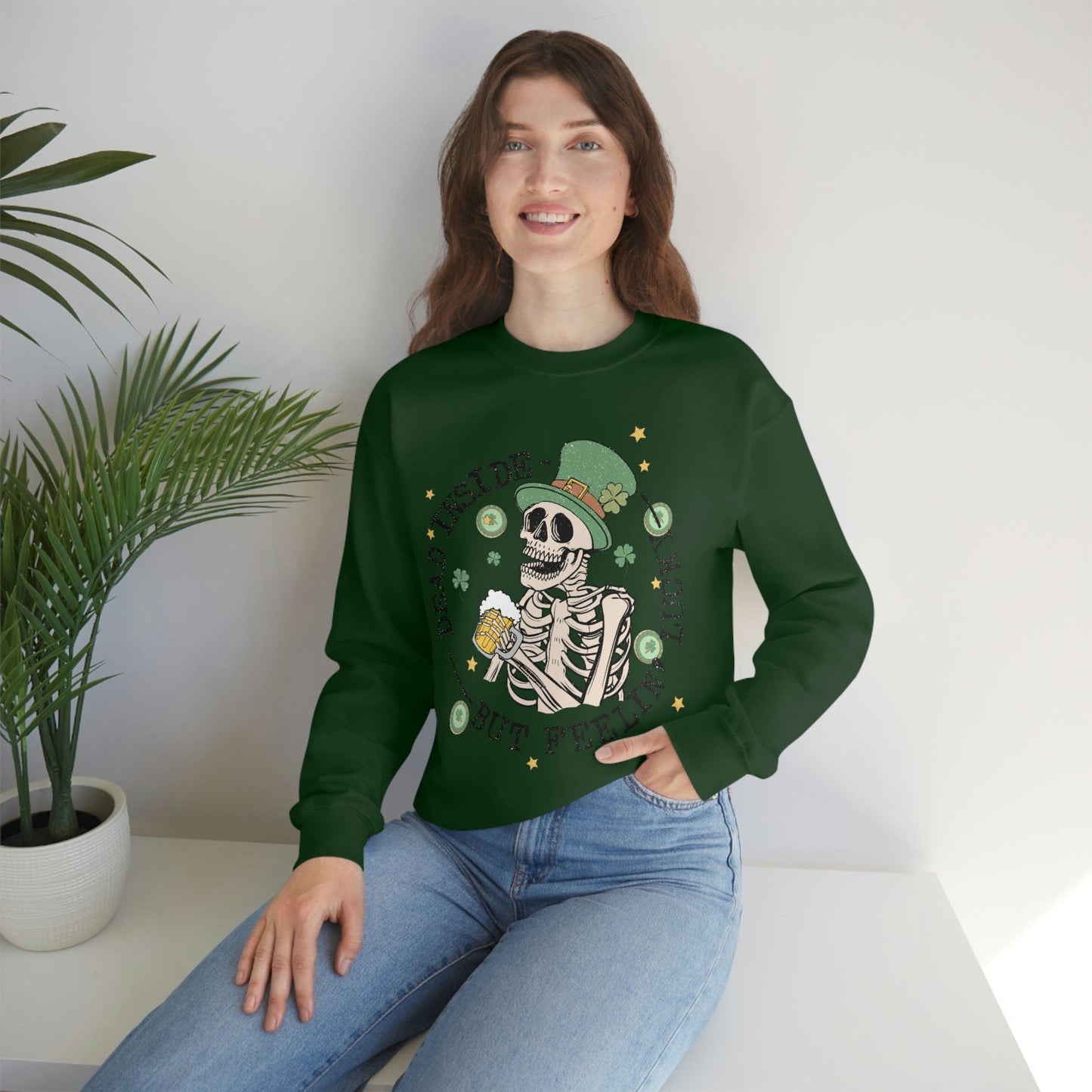 2023 Dead Inside But Feeling Lucky Funny Skeleton St. Patrick's Day Unisex Sweatshirt