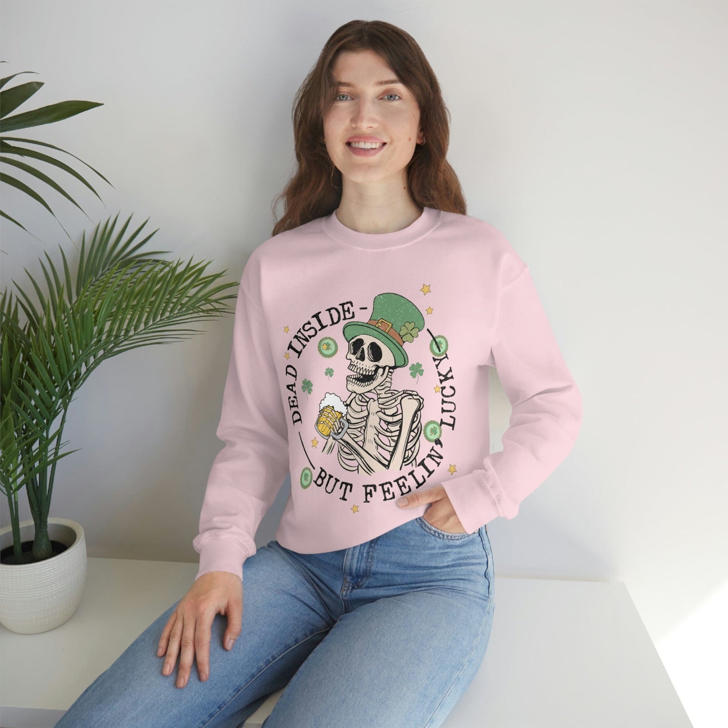 2023 Dead Inside But Feeling Lucky Funny Skeleton St. Patrick's Day Unisex Sweatshirt
