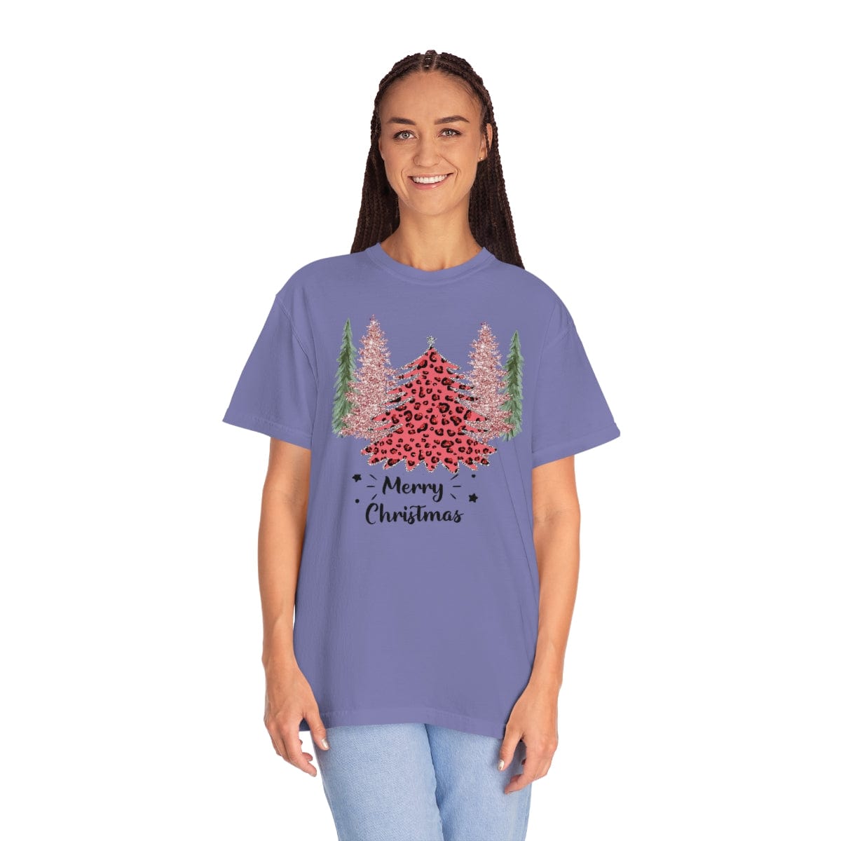 Leopard Plaid Christmas Shirt, Trees Plaid Comfort Colors, Pink Leopard Shirt, Leopard T-Shirt, Holiday Gift