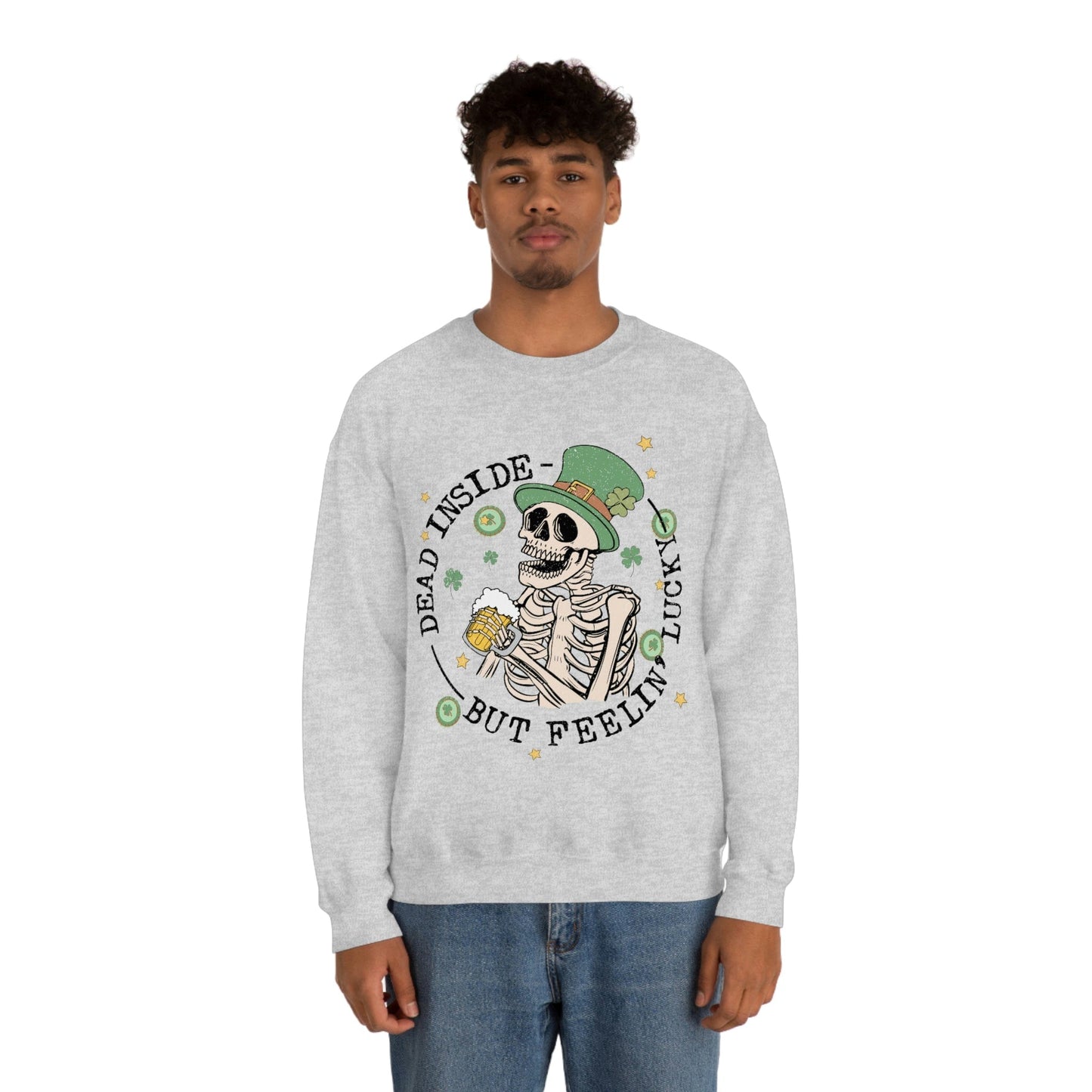 2023 Dead Inside But Feeling Lucky Funny Skeleton St. Patrick's Day Unisex Sweatshirt