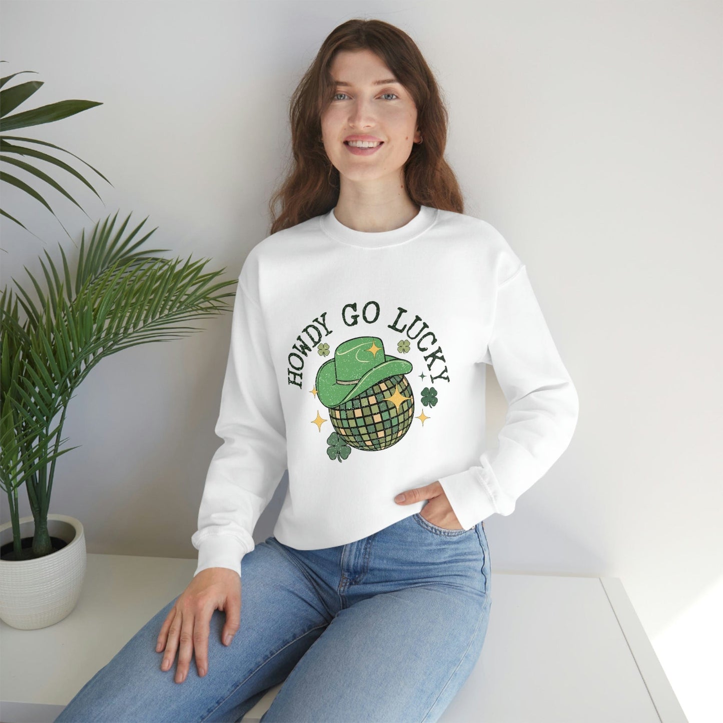 2023 Funny Sarcastic St. Patrick's Day Unisex Irish Howdy Go Lucky Cowboy Sweatshirt