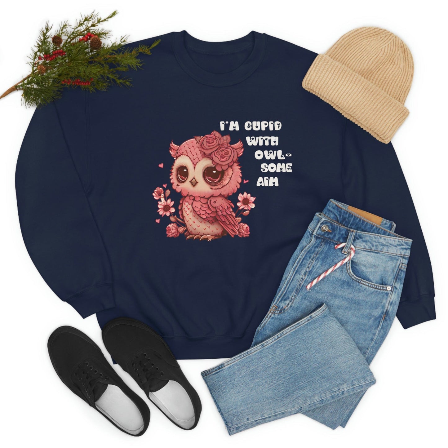 2023 Valentine's Day Gift: I'm Cupid with Owl, Some Aim Sweatshirt