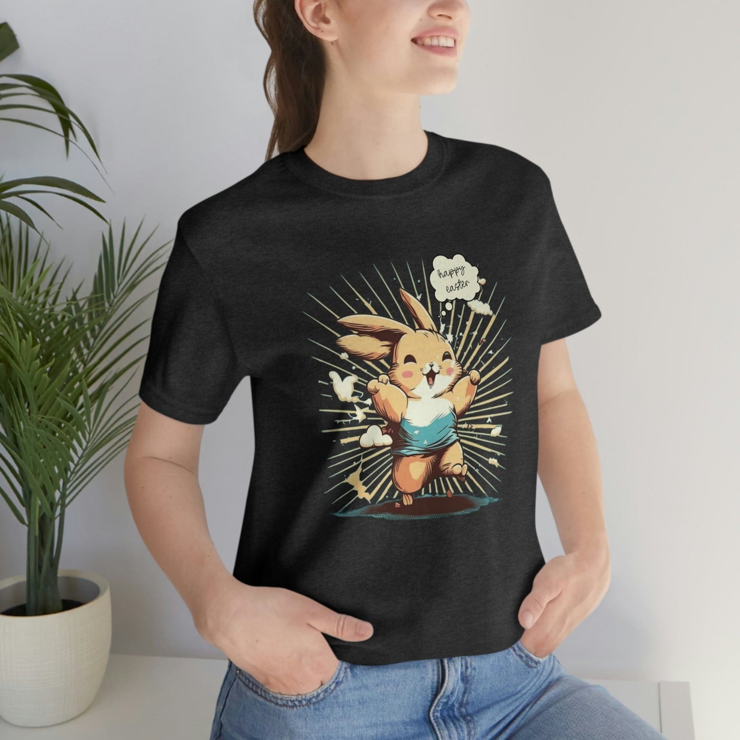 2023 Unisex Ecstatic Funny Hoppy Groovy Easter Bunny Smile Face Bunny T-Shirt
