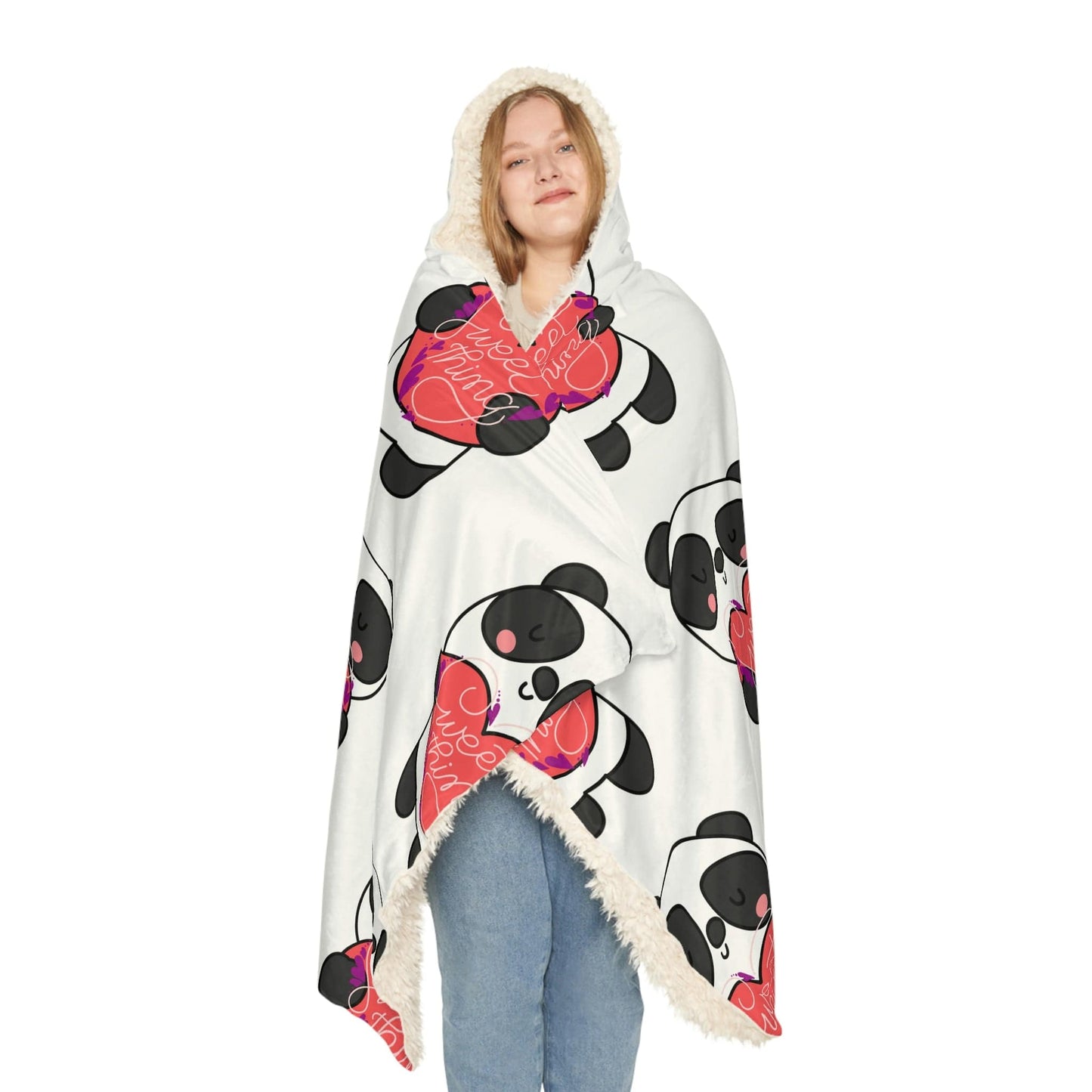 Panda Love Sherpa Snuggle Blanket - Cuddly Panda and a Red Heart - SarsariCreations