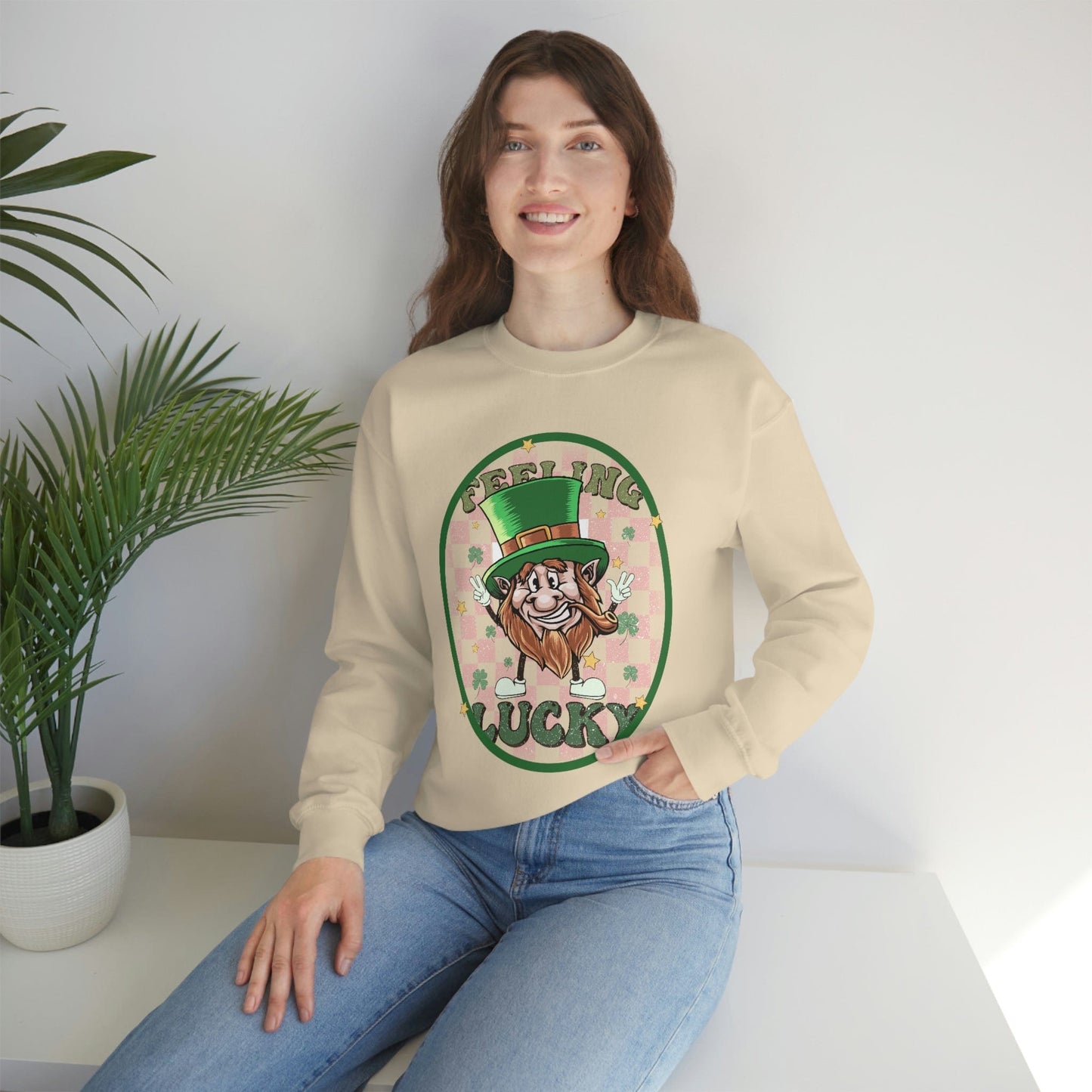 2023 St. Patrick's Day Unisex Lucky Leprechaun Funny Humorous Pink Green Sweatshirt