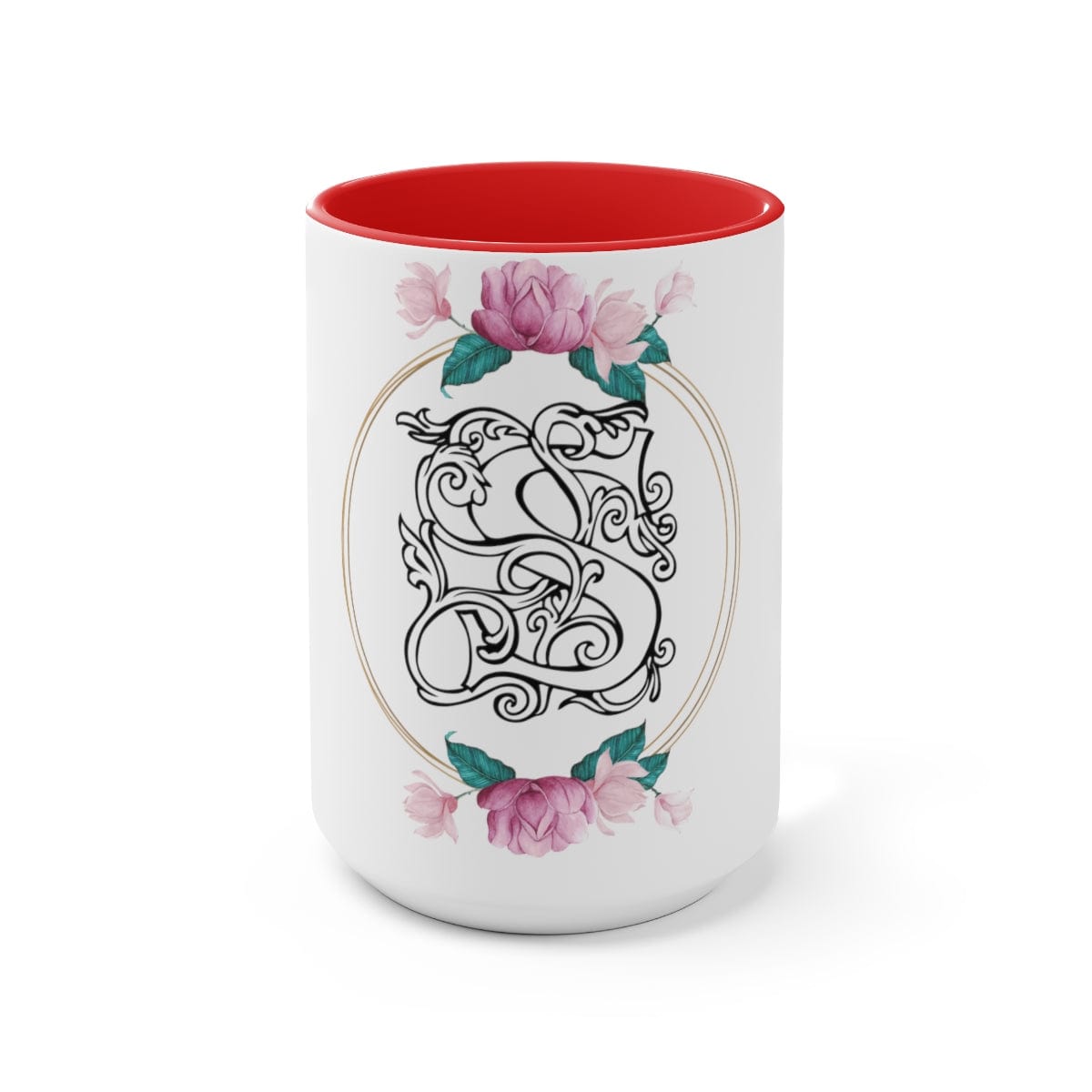 Personalized S Monogrammed Coffee Mug, Gift for Her, Holiday Mugs, Two-Tone Coffee Mugs, 15oz