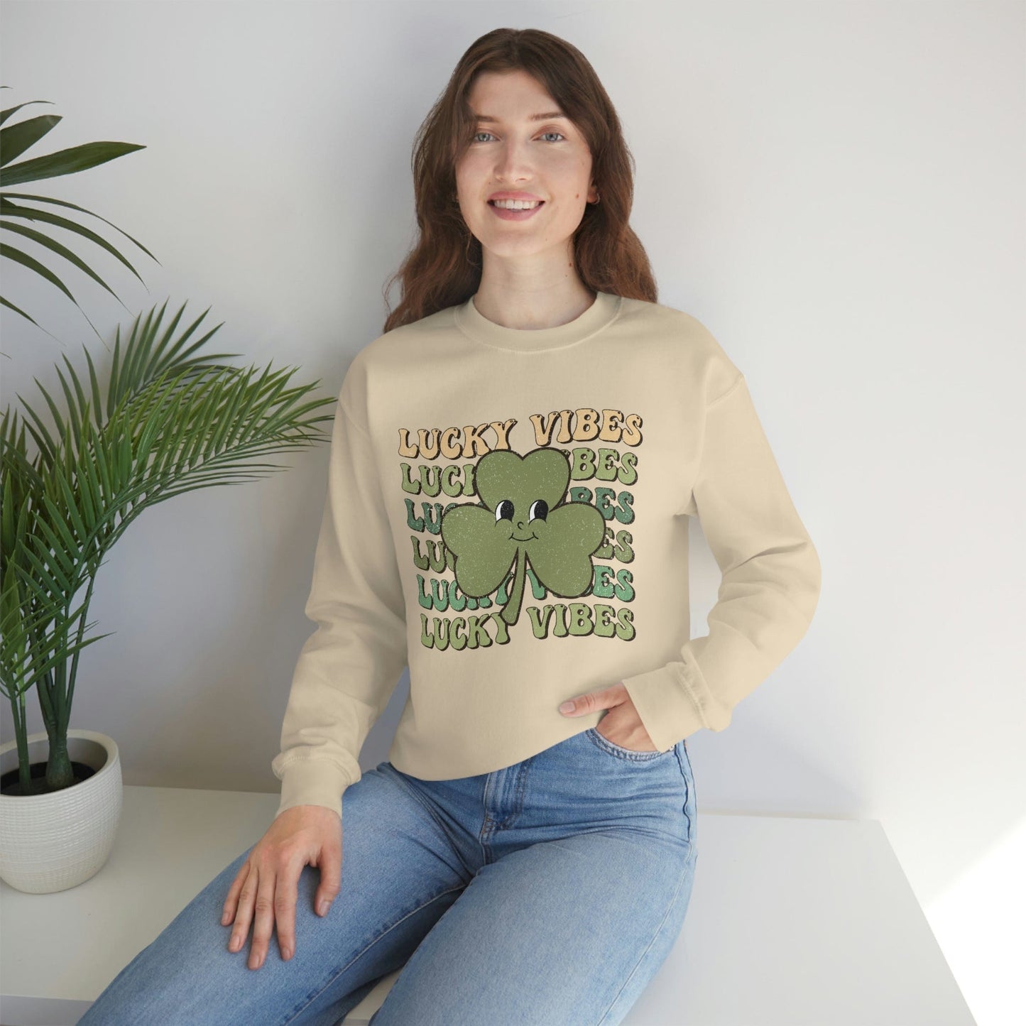 2023 Funny Groovy St. Patrick's Day Unisex Irish Lucky Vibes Clover Sweatshirt