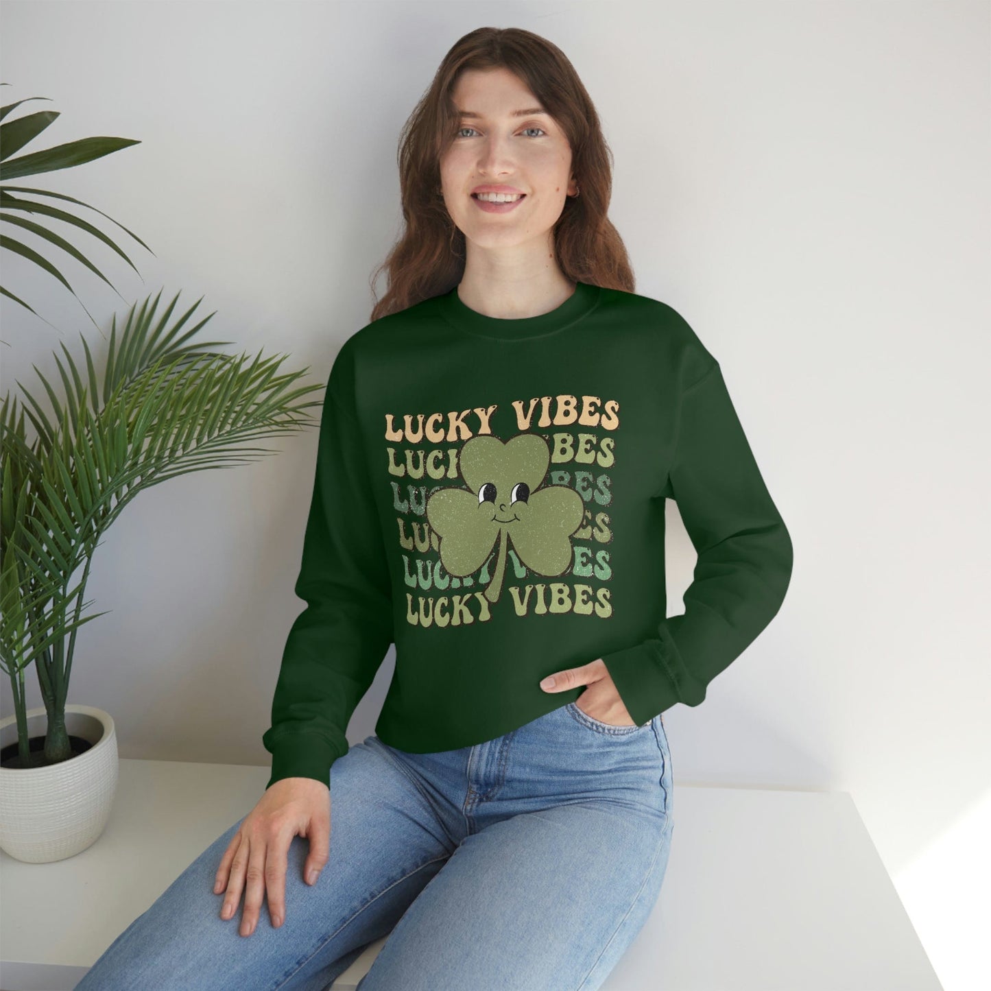 2023 Funny Groovy St. Patrick's Day Unisex Irish Lucky Vibes Clover Sweatshirt