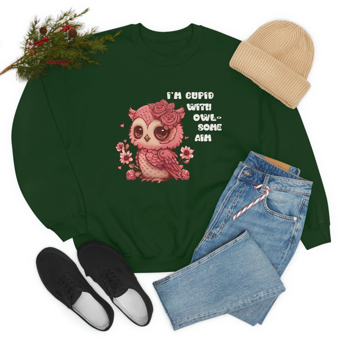 2023 Valentine's Day Gift: I'm Cupid with Owl, Some Aim Sweatshirt