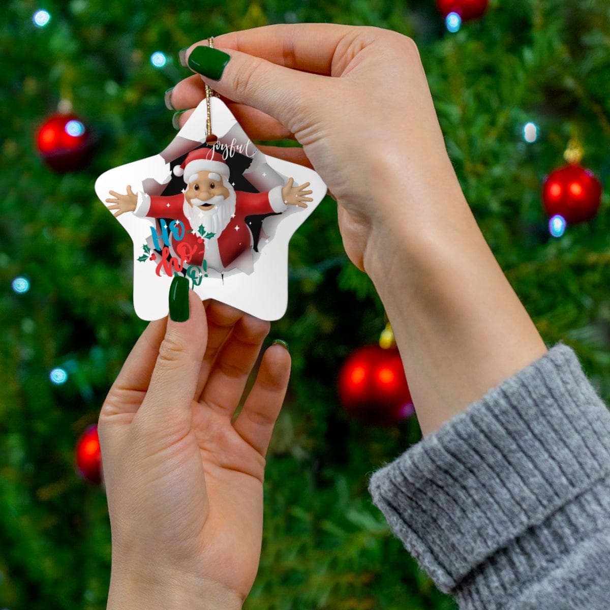 Joyful HOHOHO Christmas Ceramic Ornament, 4 Shapes