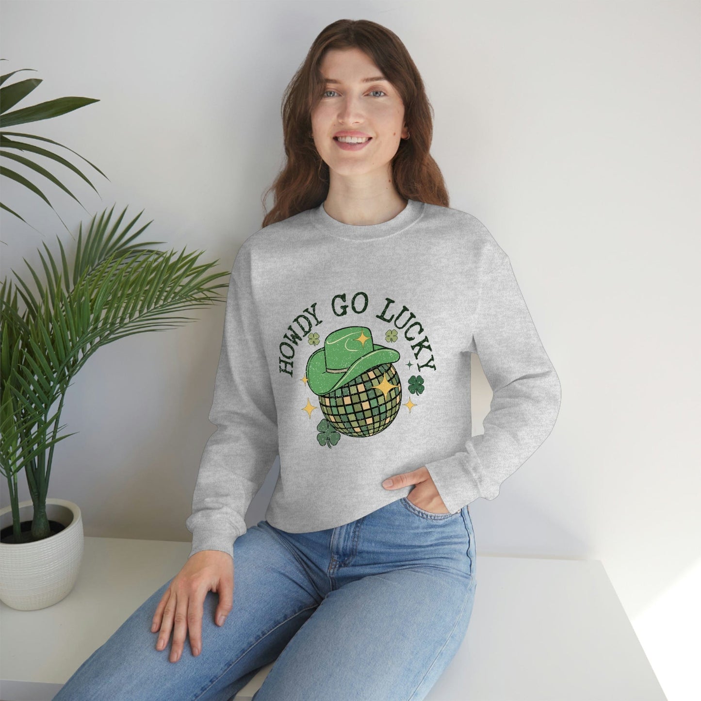 2023 Funny Sarcastic St. Patrick's Day Unisex Irish Howdy Go Lucky Cowboy Sweatshirt