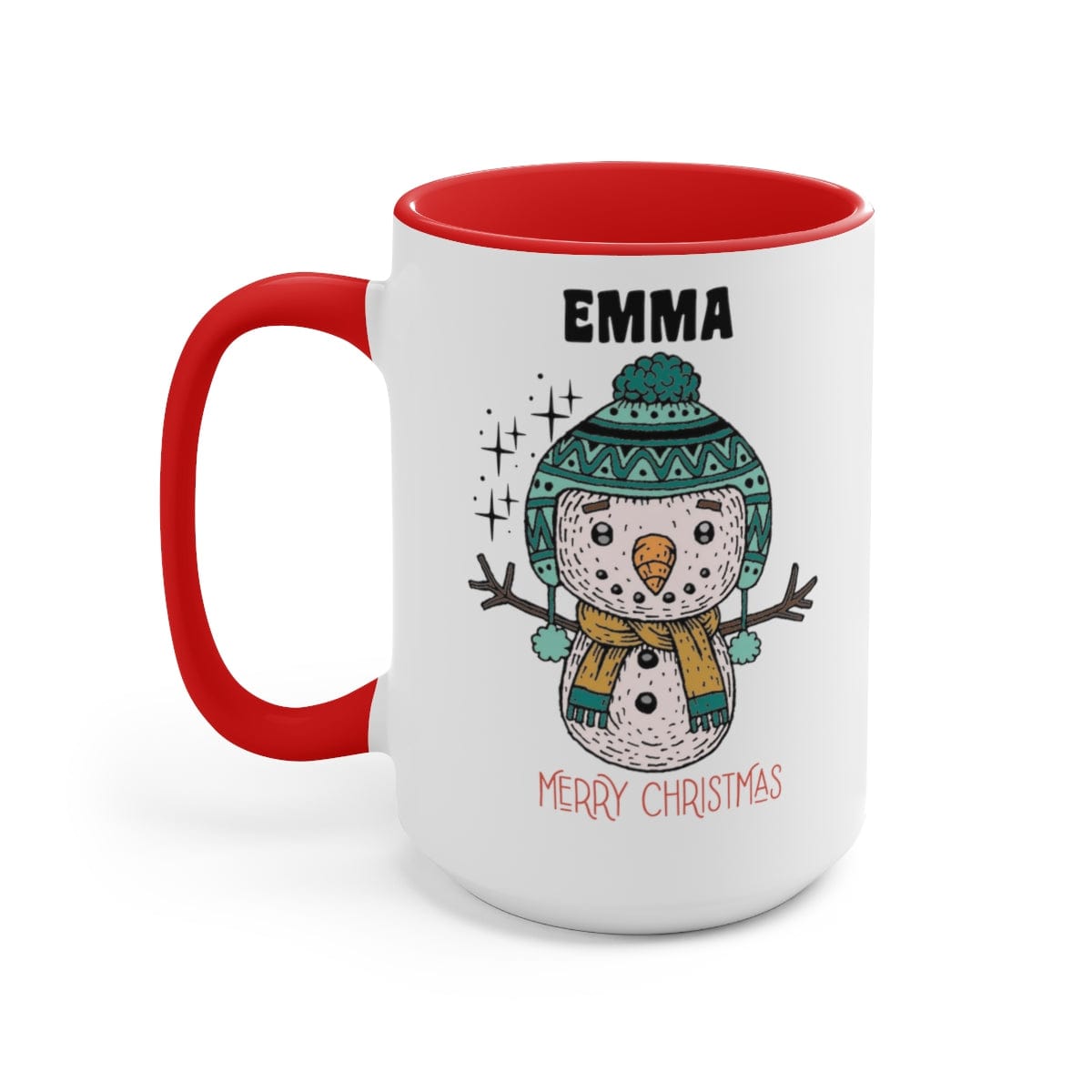 Emma Merry Christmas Mug - Christmas Decor - Gift for Friend - 15 oz Two-Tone Coffee Mugs