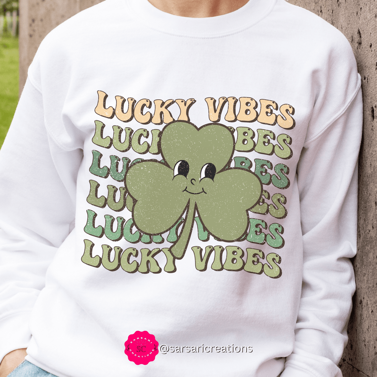 2023 Funny Groovy St. Patrick's Day Unisex Irish Lucky Vibes Clover Sweatshirt