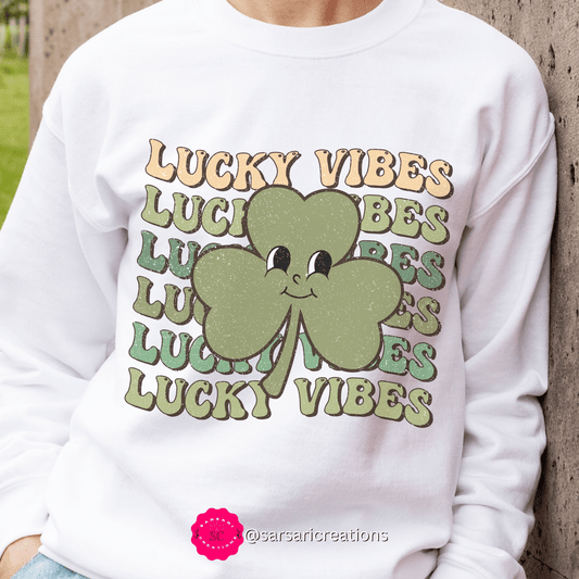2023 Funny Groovy St. Patrick's Day Unisex Irish Lucky Vibes Clover Sweatshirt