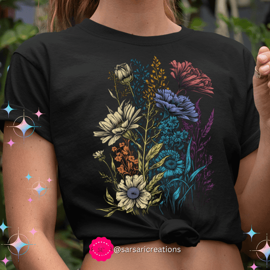 2023 Unisex Boho Pressed Wildflower Cottagecore Blooming Wild Floral Shirt Gardening Botanical T-Shirt
