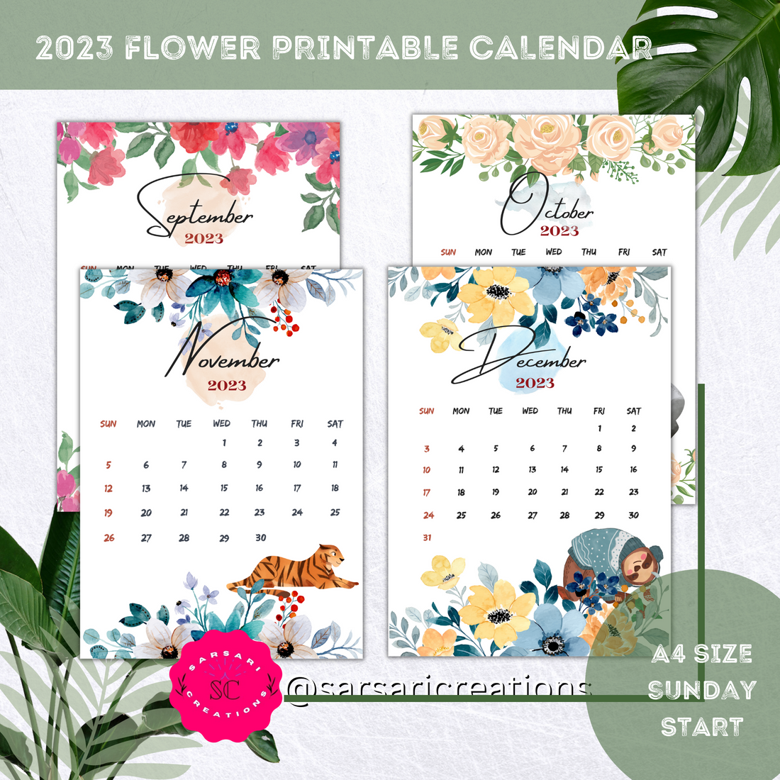 2023 Flower Printable Calendar