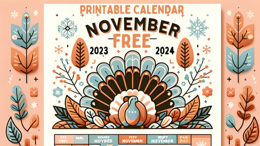 beautifully illustration of flowers, petals and peacock in paster colors with heading "printable Calendar November Free 2023 & 2024" in middle