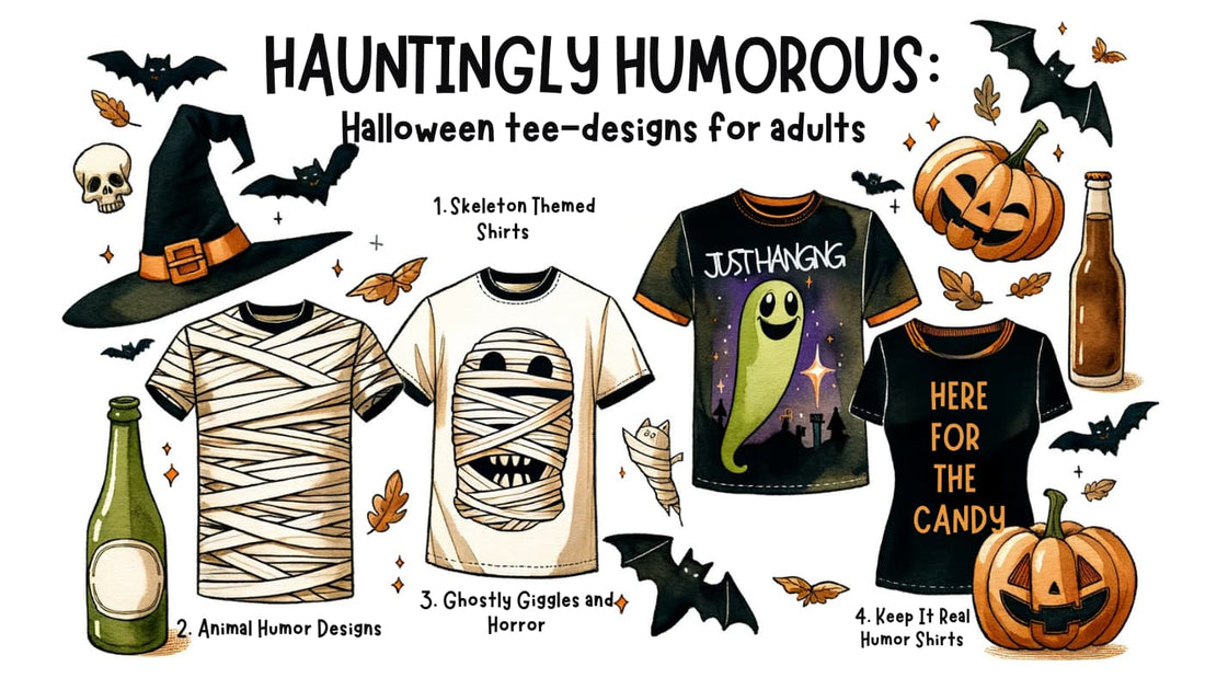 Illustration featuring several elements of halloween like mummy tees, pumpkins, bats on a white background with the title of the article on it