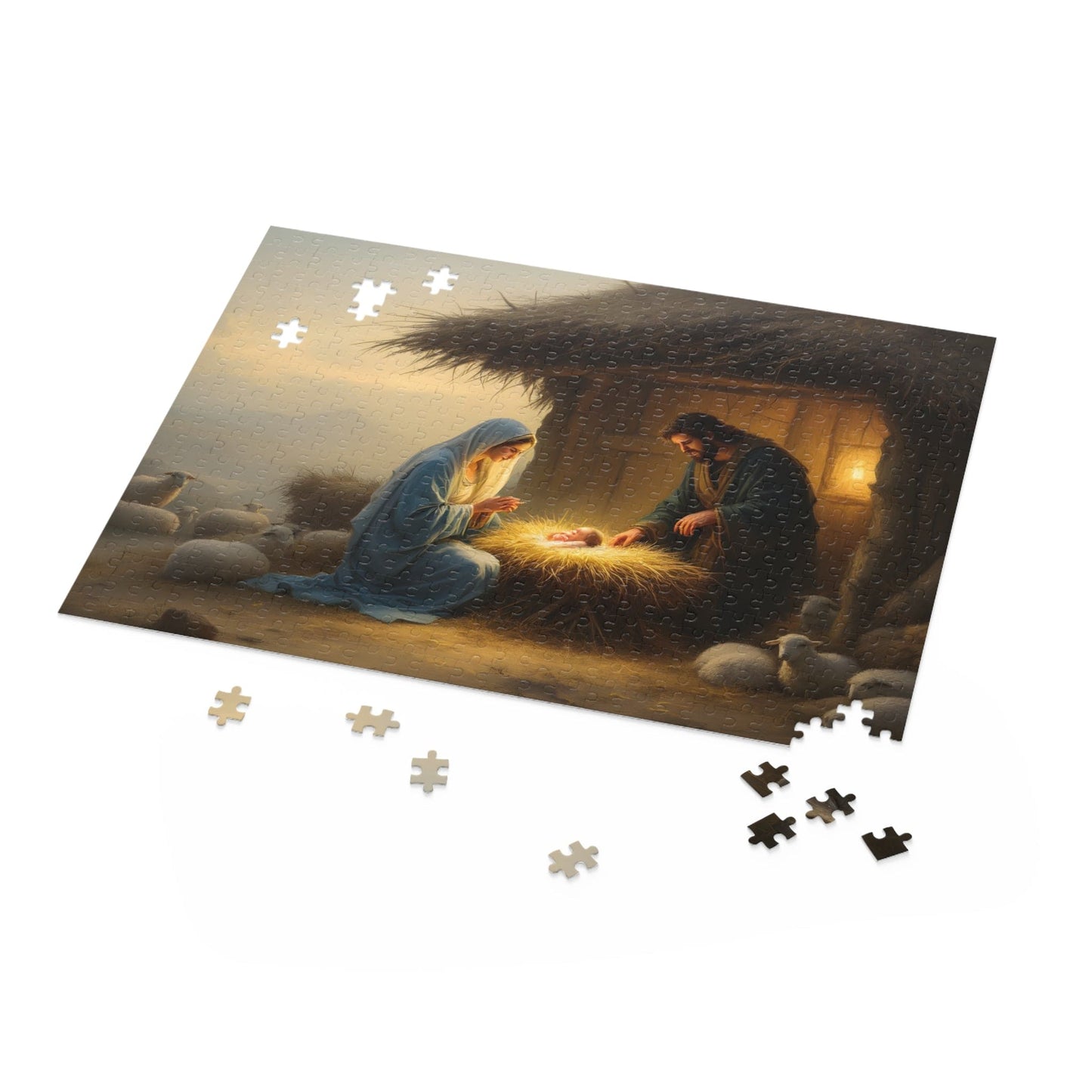 SARSARI Born in a Barn Nativity Jigsaw Puzzle Games (120, 252, 500 pieces) for Adults | Educational Brain Toys | Holiday Religious Gift for Family