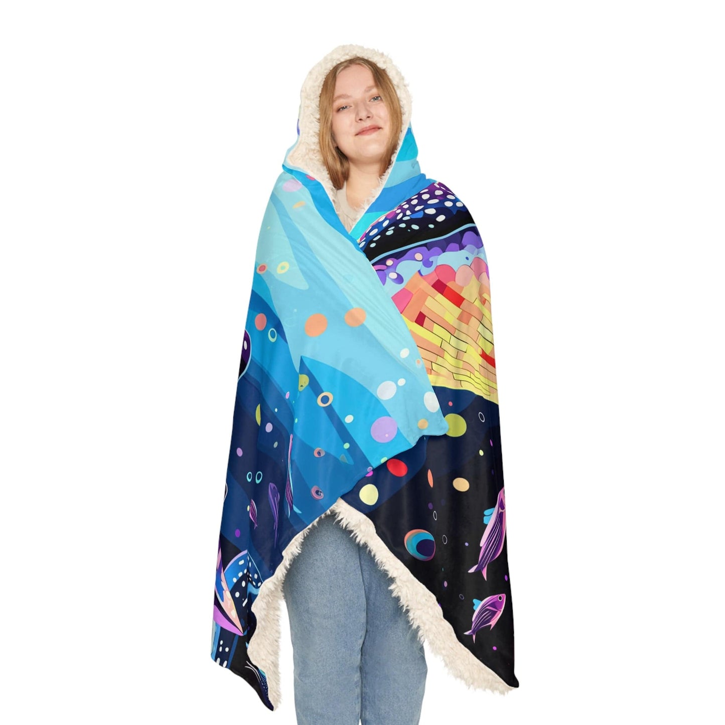 Soft Hooded Blanket Whale Shark (203 x 140 cm) with Custom Name - Oversized Wearable Blanket for Women