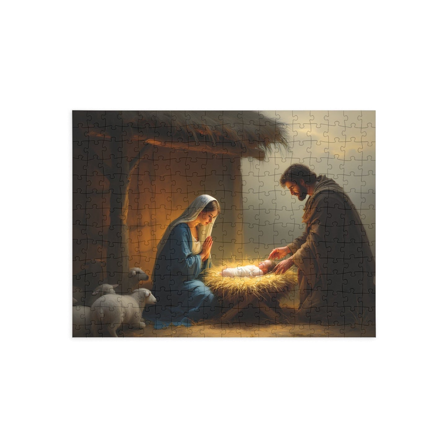 SARSARI Nativity in a Manger Jigsaw Puzzle (252, 500 and 1000 pieces) for Teens & Adult | Christmas Jesus Puzzle | Holiday Religious Gift for Family